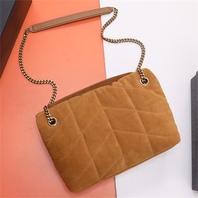 Y.S.L PUFFER SMALL In Suede Leather Gold Tone Metal Caramel Color