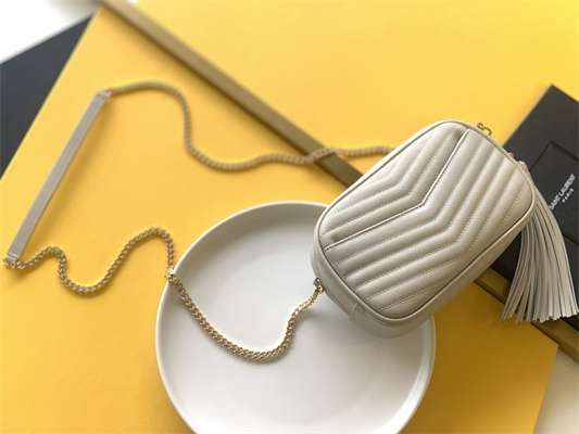 Y.S.L MINI LOU In White Quilted Grain De Poudre Embossed Leather Gold Tone Metal