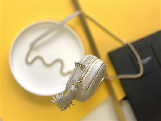 Y.S.L MINI LOU In White Quilted Grain De Poudre Embossed Leather Gold Tone Metal