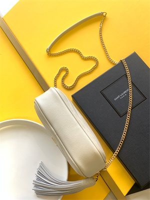 Y.S.L MINI LOU In White Quilted Grain De Poudre Embossed Leather Gold Tone Metal