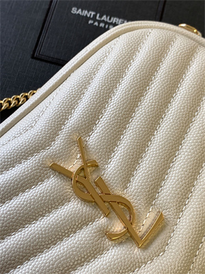 Y.S.L MINI LOU In White Quilted Grain De Poudre Embossed Leather Gold Tone Metal
