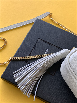 Y.S.L MINI LOU In White Quilted Grain De Poudre Embossed Leather Gold Tone Metal