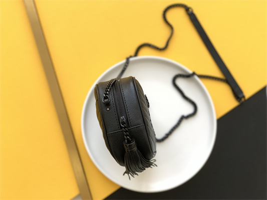 Y.S.L MINI LOU In Black Quilted Grain De Poudre Embossed Leather Black Tone Metal