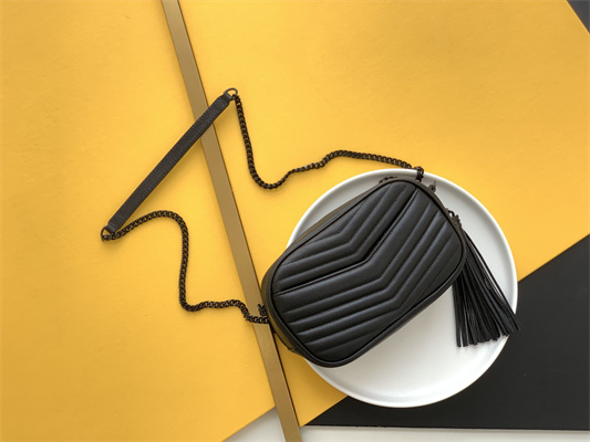 Y.S.L MINI LOU In Black Quilted Grain De Poudre Embossed Leather Black Tone Metal