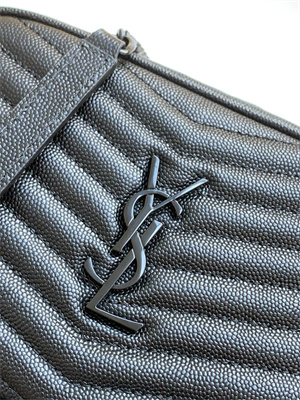 Y.S.L MINI LOU In Black Quilted Grain De Poudre Embossed Leather Black Tone Metal