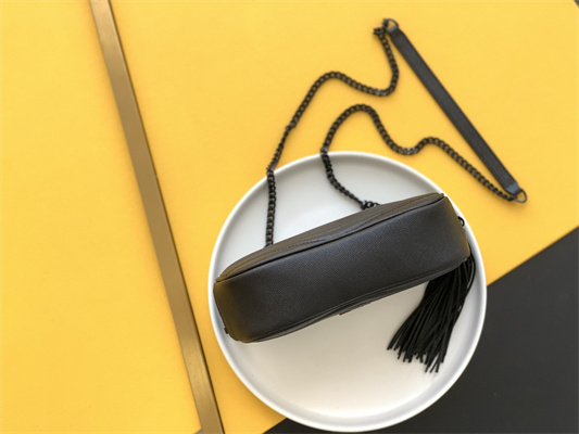 Y.S.L MINI LOU In Black Quilted Grain De Poudre Embossed Leather Black Tone Metal