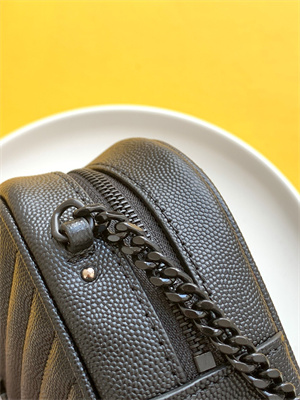 Y.S.L MINI LOU In Black Quilted Grain De Poudre Embossed Leather Black Tone Metal