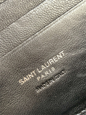 Y.S.L MINI LOU In Black Quilted Grain De Poudre Embossed Leather Black Tone Metal