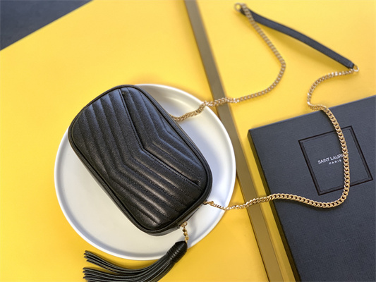 Y.S.L MINI LOU In Black Quilted Grain De Poudre Embossed Leather Gold Tone Metal