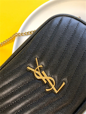 Y.S.L MINI LOU In Black Quilted Grain De Poudre Embossed Leather Gold Tone Metal