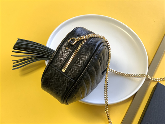 Y.S.L MINI LOU In Black Quilted Grain De Poudre Embossed Leather Gold Tone Metal