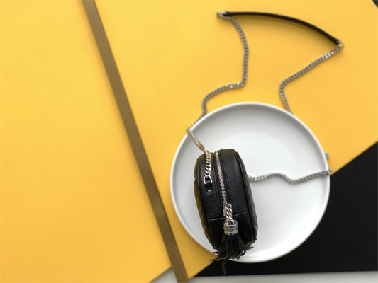 Y.S.L MINI LOU In Black Quilted Grain De Poudre Embossed Leather  Silver Tone Metal