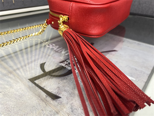 Y.S.L MINI LOU In Red Quilted Grain De Poudre Embossed Leather Gold Tone Metal