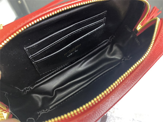 Y.S.L MINI LOU In Red Quilted Grain De Poudre Embossed Leather Gold Tone Metal