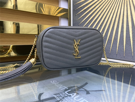 Y.S.L MINI LOU In Blue Quilted Grain De Poudre Embossed Leather Gold Tone Metal