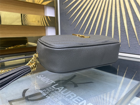 Y.S.L MINI LOU In Blue Quilted Grain De Poudre Embossed Leather Gold Tone Metal