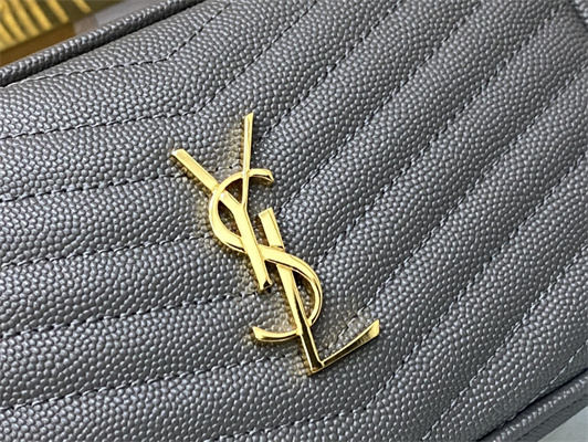 Y.S.L MINI LOU In Blue Quilted Grain De Poudre Embossed Leather Gold Tone Metal