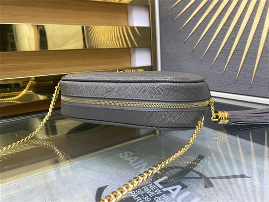 Y.S.L MINI LOU In Blue Quilted Grain De Poudre Embossed Leather Gold Tone Metal