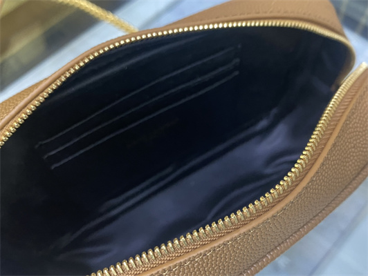 Y.S.L MINI LOU In Dk Beige Quilted Grain De Poudre Embossed Leather Gold Tone Metal