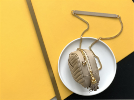 Y.S.L MINI LOU In Beige Quilted Grain De Poudre Embossed Leather Gold Tone Metal