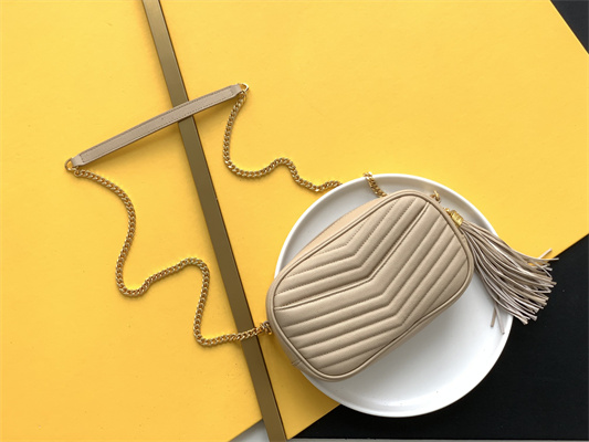 Y.S.L MINI LOU In Beige Quilted Grain De Poudre Embossed Leather Gold Tone Metal