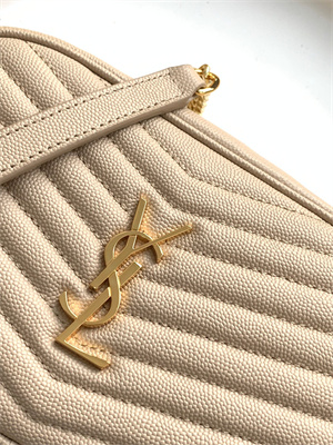 Y.S.L MINI LOU In Beige Quilted Grain De Poudre Embossed Leather Gold Tone Metal