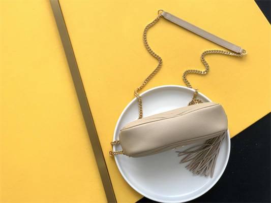 Y.S.L MINI LOU In Beige Quilted Grain De Poudre Embossed Leather Gold Tone Metal