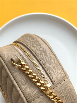 Y.S.L MINI LOU In Beige Quilted Grain De Poudre Embossed Leather Gold Tone Metal