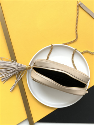 Y.S.L MINI LOU In Beige Quilted Grain De Poudre Embossed Leather Gold Tone Metal