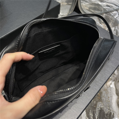 Y.S.L LOU CAMERA BAG In Black Quilted Leather Black Tone Metal