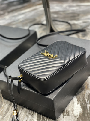 Y.S.L LOU CAMERA BAG In Black Quilted Leather Gold Tone Metal