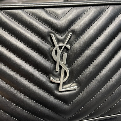 Y.S.L LOU CAMERA BAG In Black Quilted Leather Silver Tone Metal