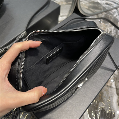 Y.S.L LOU CAMERA BAG In Black Quilted Leather Silver Tone Metal