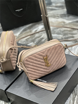 Y.S.L LOU CAMERA BAG In Nude Pink Quilted Suede and Smooth Leather Gold Tone Metal