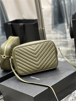 Y.S.L LOU CAMERA BAG In Green Quilted Leather Gold Tone Metal