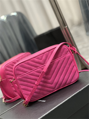 Y.S.L LOU CAMERA BAG In Fuchsia Quilted Suede and Smooth Leather Gold Tone Metal