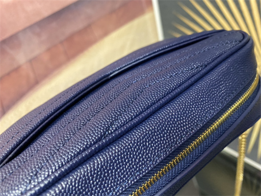 Y.S.L MINI LOU In Dk Blue Quilted Grain De Poudre Embossed Leather Gold Tone Metal