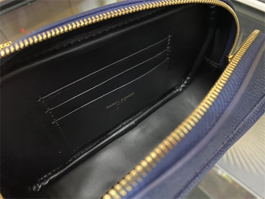 Y.S.L MINI LOU In Dk Blue Quilted Grain De Poudre Embossed Leather Gold Tone Metal