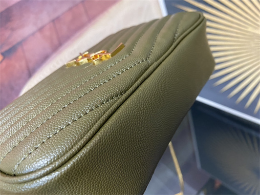 Y.S.L MINI LOU In Dk Green Quilted Grain De Poudre Embossed Leather Gold Tone Metal