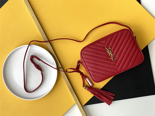 Y.S.L LOU CAMERA BAG In Red Quilted Leather Gold Tone Metal