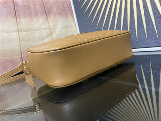 Y.S.L LOU CAMERA BAG In Brown Quilted Leather Gold Tone Metal