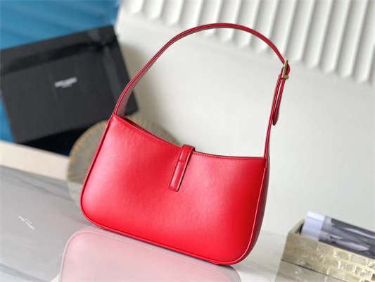 Y.S.L LE 5 A 7 HOBO BAG In Red Smooth Leather