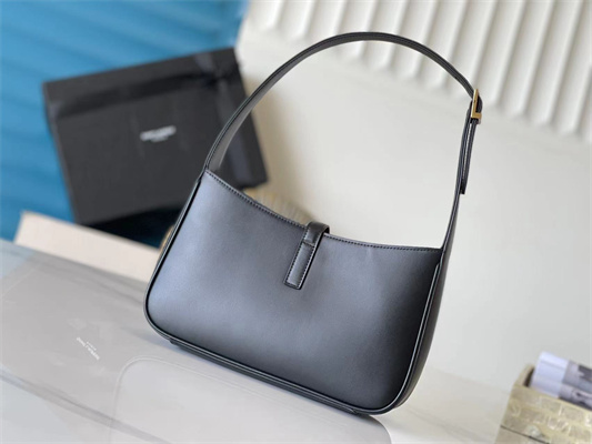 Y.S.L LE 5 A 7 HOBO BAG In Black Smooth Leather