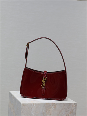Y.S.L LE 5 A 7 HOBO BAG In Burgundy Patent Leather