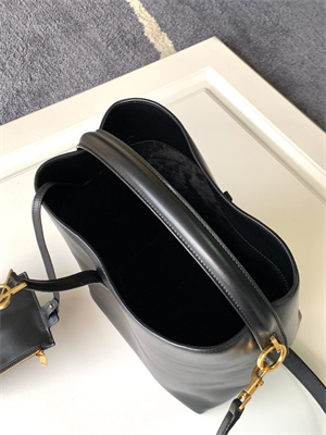 Y.S.L LE 37 In Black Shiny Leather Bucket Bag