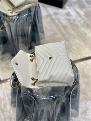 Y.S.L LOULOU MEDIUM In White Quilted Calfskin Leather Gold Tone Metal