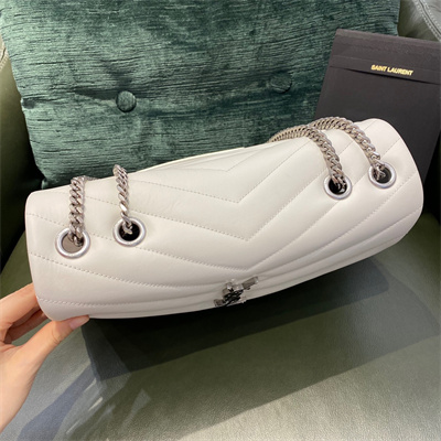 Y.S.L LOULOU MEDIUM In White Quilted Calfskin Leather Silver Tone Metal