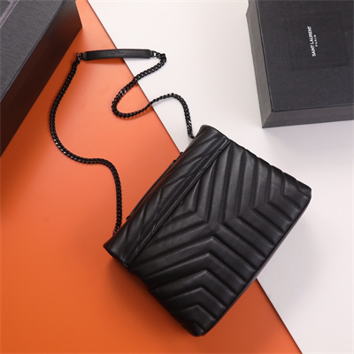 Y.S.L LOULOU MEDIUM In Black Quilted Calfskin Leather Black Tone Metal