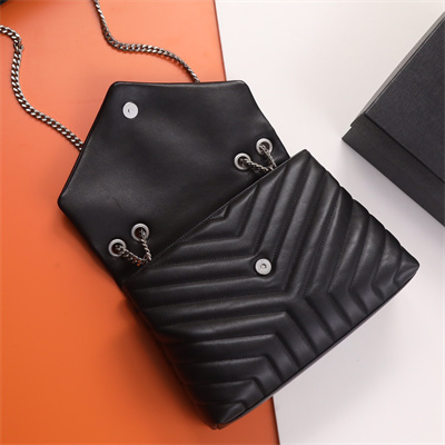 Y.S.L LOULOU MEDIUM In Black Quilted Calfskin Leather Silver Tone Metal