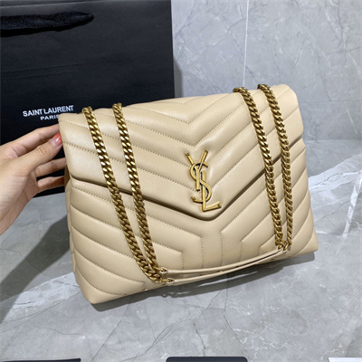 Y.S.L LOULOU MEDIUM In Beige Quilted Calfskin Leather Gold Tone Metal